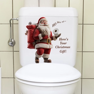 Sticker WC Père Noël 3D avec papier toilette et texte festif HO HO HO décoratif