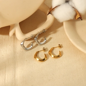Polished 18K gold and silver plated stainless steel C-shaped twisted hoop earrings