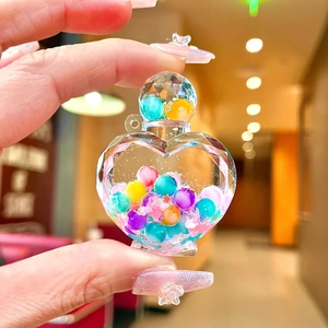 Luminous heart drift bottle keychain with colorful liquid sand beads and charm