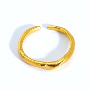 Minimalist 18K gold plated stainless steel open ring with irregular wave texture