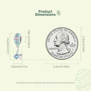 Detailed view of S925 silver Easter egg charm with rabbit next to a coin for size reference