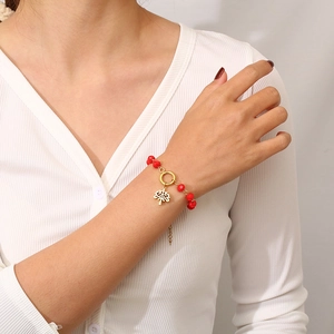 Bohemian tree of life pendant bracelet with red faceted beads for women's fashion