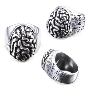 Brain Shape Ring Stainless Steel Deadly Sins Engraved Vintage Gothic Punk Jewelry For Men Antique Silver Color