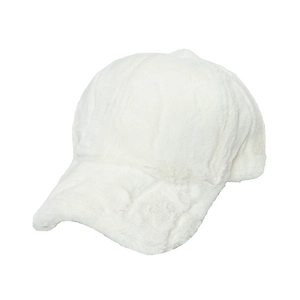 White plush faux rabbit fur baseball cap for women with thick warm outdoor design