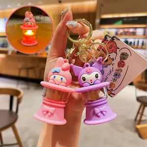 Kawaii Cartoon Character Keychain With LED Glowing Night Light Plastic Backpack Pendant Decoration Creative Gift