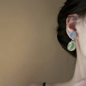 Minimalist resin drop earrings in blue and green bicolor design for women