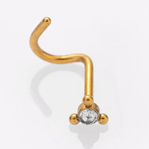 Gold stainless steel nose stud featuring a sparkling zircon stone in a triangle setting
