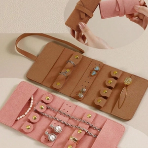 Portable Jewelry Storage Bag Microfiber Suede Roll Up Travel Organizer For Earring Necklace Ring Minimalist