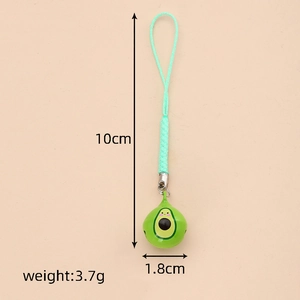 Detail view of avocado bell charm with dimensions 10cm by 1.8cm and 3.7g weight info
