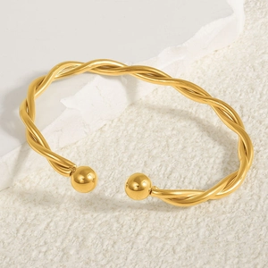 Fashion Stainless Steel Twist Bangle For Women Minimalist Open Adjustable Cuff Bracelet 18K Gold Plated Jewelry