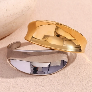 Modern 18K gold and silver plated stainless steel chunky concave open cuff bracelets