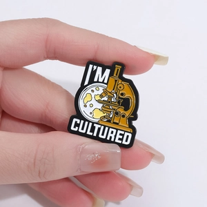 Creative microscope enamel pin with I'M CULTURED slogan for science laboratory fans