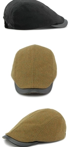 Close-up of wool texture and leather brim on vintage British style flat caps
