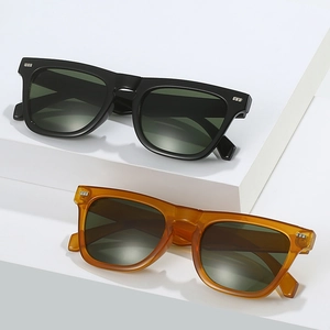 Classic square rivet sunglasses in black and amber shades with high UV protection