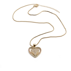 Collier avec pendentif cœur doré serti de zircons colorés et chaîne serpent élégante