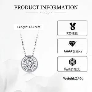 S925 sterling silver necklace featuring a round bubble solitaire pendant with AAAA zircon