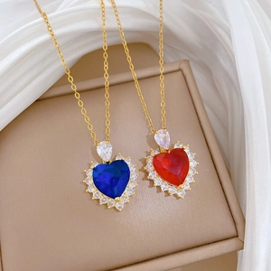 Heart Pendant Necklace Stainless Steel Chain Copper Cubic Zirconia Luxury Elegant Jewelry For Women Gift