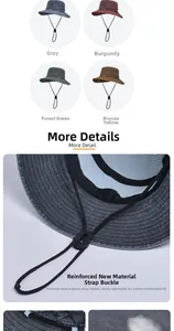 Détail de la boucle de serrage réglable et du tissu respirant du chapeau de soleil en denim