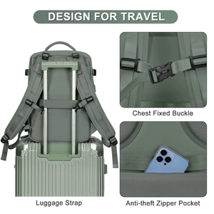 Travel backpack featuring a luggage strap, chest buckle, and anti-theft zipper pocket