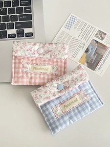 Quilted Cotton Storage Bag Plaid Floral Portable Pouch For Sanitary Napkins Coins Travel Makeup Organizer Pastoral Style