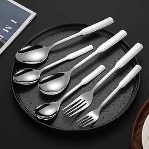 304 Stainless Steel Spoon Fork Square Handle Mirror Polished Thickened Tableware For Home Hotel Minimalist Style