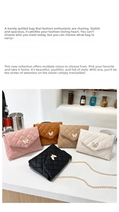 Detailed display of five color options for quilt embroidered crossbody bags with chain straps