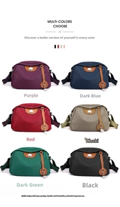 Collage che mostra sei opzioni di colore per la borsa a tracolla in nylon multi-tasca