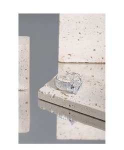 Macro detail of S925 silver adjustable ring with rectangular zircon and brushed texture
