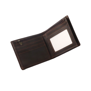Vintage dark brown crazy horse leather wallet with multi-card slots and coin pocket