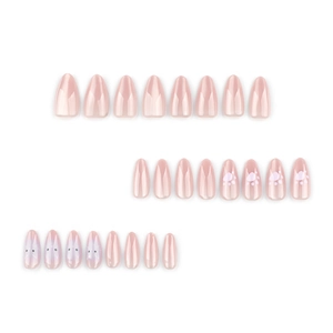 Pink cat eye press-on nails set with cute paw prints and kitten face designs