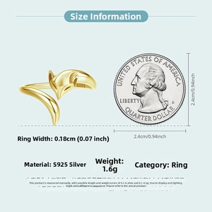 Detailed S925 silver fox ring specifications with US quarter coin size reference