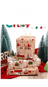 Macro shot of vintage Kraft Christmas wrapping paper with Santa and jute twine tie