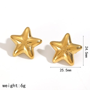 Detailed view of gold star-shaped earrings with radial texture and 24.5mm size specs