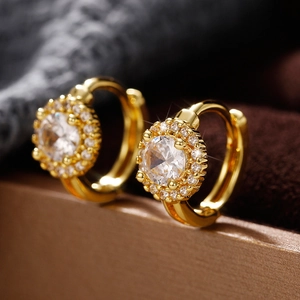 Round Halo Hoop Earrings For Women Copper Gold Plated Micro Pave Cubic Zirconia Cluster Huggie Fashion Jewelry