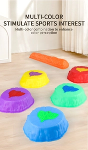 Detail of colorful sensory balance stones with non-slip textures for kids' training