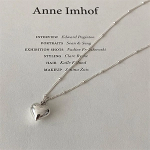 925 Sterling Silver Heart Pendant Necklace For Women Minimalist Mirror Polished 3D Heart Satellite Bead Chain INS Style