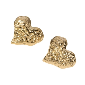 Elegant gold heart stud earrings with vintage irregular lava texture for a modern look