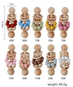 Detailed size specifications for baby beech wood rattle with colorful silicone teething beads