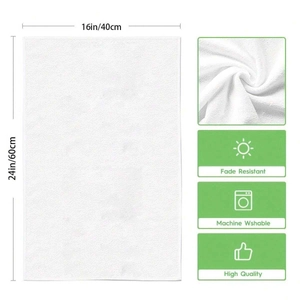 Size chart for 16x24 inch Christmas towel featuring machine washable and fade resistant details