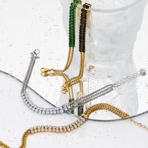 Double-layer stainless steel bracelets with crystals in gold and silver plating