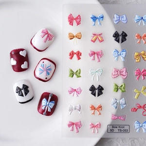 Colorful 5D embossed bow knot nail art stickers with 3D relief texture on nail tips
