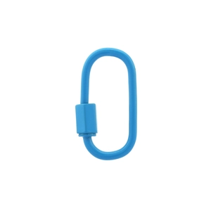 Detailed view of sky blue oval screw lock carabiner connector for DIY jewelry making