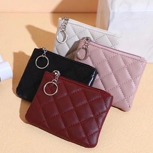 Quilted mini wallets in multiple colors with metal ring zipper and premium PU leather finish