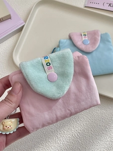 Cute Korean style mini coin purse with plush flap and bear pendant for students