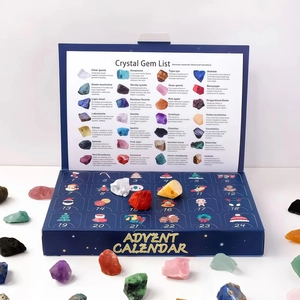 Detail view of 24-day Advent calendar crystal list and interior gemstone collection