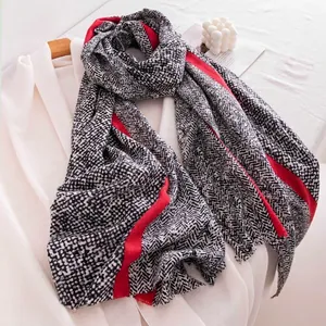 Women Elegant Snake Pattern Scarf Fashion Animal Print Contrast Stripe Imitation Cashmere Long Soft Winter Shawl Wrap With Tassels