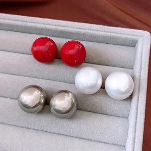 Round Stud Earrings With Silver Earring Post Minimalist Imitation Artificial Pearl French Vintage Elegant Jewelry For Women