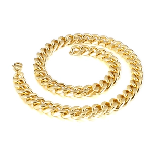Polished golden stainless steel Cuban link necklace for men with secure lobster clasp
