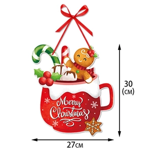 Christmas door hanger featuring hot cocoa mug and gingerbread man, size 30x27cm