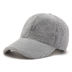 Winter light grey faux cashmere baseball cap with warm plush texture and curved brim